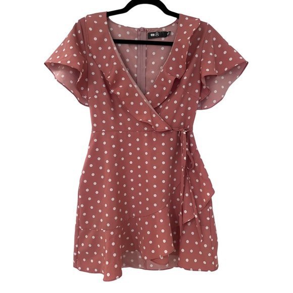 Women's Missguided Pink Polka Dot Wrap‎ Dress Size 4 - Picture 3 of 7